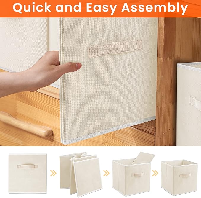 Criusia Large Storage Cubes - 13 Inch Heavy Duty Fabric Storage Bins for Shelves Closet, Cube Organizer - 8 Pack Collapsible Cube Storage Bins Baskets for Organizing Clothes Blankets Toys (Beige)