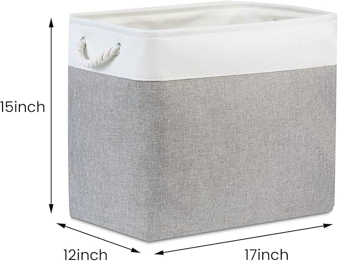Bidtakay Large Storage Bins for Clothes Fabric Deep Baskets for Organizing Set of 2 Gray Fabric Pantry Storage Bins for Hallway Living Room Blankets 17x12x15 in Extra Large Shelf Tote Baskets