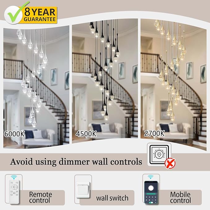 120'' Long Spiral Crystal Chandeliers 16-Lights Gold Bubble Raindrop Crystal Pendant Chandelier Staircase Slanted Ceiling Loft Fixtures LED Dimmable 2700-6000K