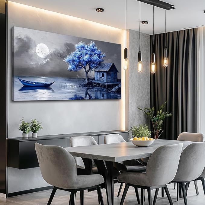 ZUITINGHUA Canvas Wall Art For Living Room Large Wall Decor For Office Bedroom Decorations Seaside Landscape Pictures Boat Painting Artwork Room Wall Mural Aesthetic Home Decor 30x60 In