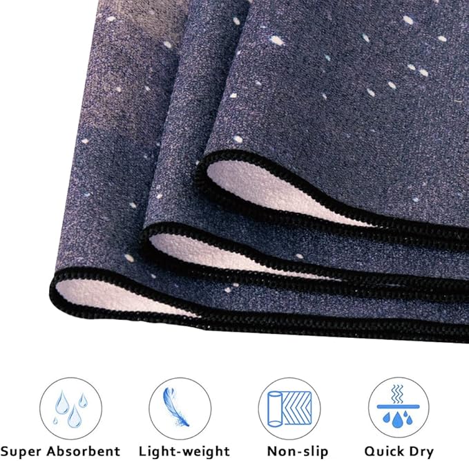 QiyI Yoga Mat Towel with Corner Pockets, Non Slip Sweat Absorbent Hot Yoga Towels, Soft Yoga Blankets with Travel Bag, Skidless Mat Cover for Workout, Gym, Fitness - 74"x26", Moon Cycle
