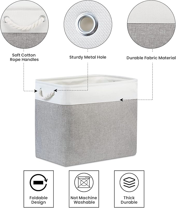 Bidtakay Large Storage Bins for Clothes Fabric Deep Baskets for Organizing Set of 2 Gray Fabric Pantry Storage Bins for Hallway Living Room Blankets 17x12x15 in Extra Large Shelf Tote Baskets