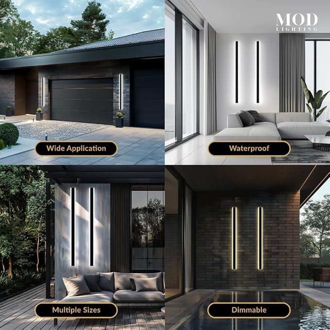 𝗠𝗢𝗗 𝗟𝗜𝗚𝗛𝗧𝗜𝗡𝗚 Haylen | Waterproof Outdoor Wall Light, LED Dimmable with Remote 3000K-6000K, Long Outdoor Porch Lights, Wired Lighting Fixture, Patio Exterior Wall Sconce, 1-Pack (Black, 47")