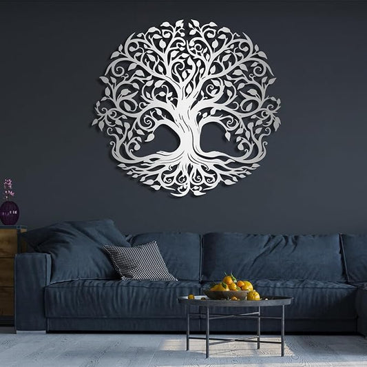 Yemwot Metal Tree of Life Wall Decor, Circle of Life Metal Trees Wall Art, Branch Art, Spiritual Decor, Modern Sculpture Decoration, Living Room Bedroom Decoration (Sliver-Tree 2, 39"x 36" | 100x91cm)