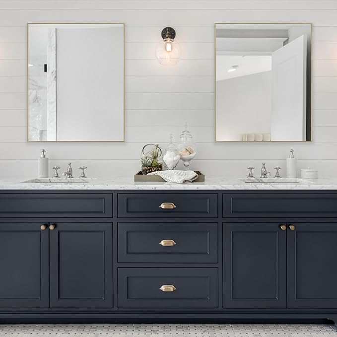 Frame My Mirror Gold Metal Framed Mirror, 36" x 42" Champagne Bronze Mirror for Bathroom, Metal Frame, True Reflections Glass, Stanton Design, Hangs Horizontally or Vertically, Made in USA