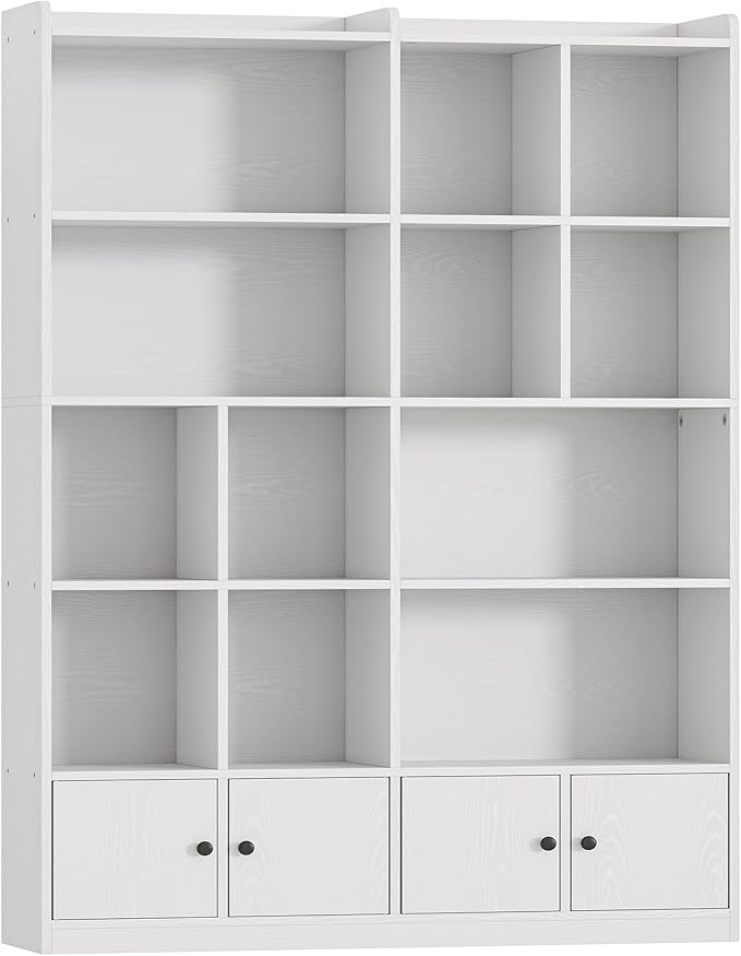 IRONCK Bookshelfs and Bookcase, 6 Tiers Large Bookshelf with 4 Doors, Floor Standing Tall Display Storage Shelves for Home Office, Living Room, Bedroom, White