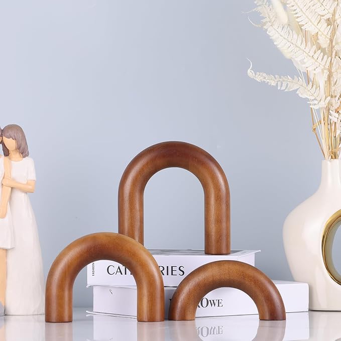 XMGZQ Brown Wood Arch for Coffee Table Decor Items,Wood Statue and Sculpture Set 3,Japanese Neutral Home Decor Aesthetic,Living Room,Entryway,Bookshelf,Floating,Console,Boho Minimalist Objects