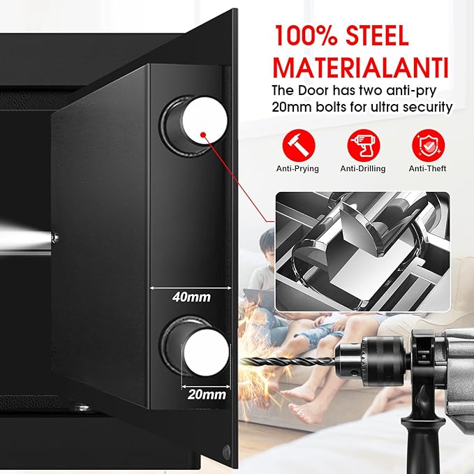 1.2 Cub Small Fireproof Safe for Home, Personal Fire Safe Box with Digital Keypad Key and Removable Shelf, Small Security Box for Money Firearm Medicine Valuables