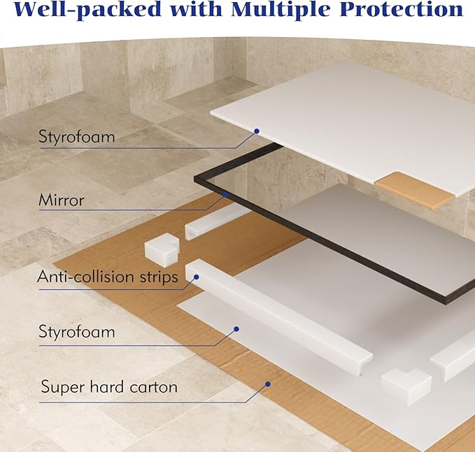 40x36 Inch Bathroom Mirror, Matte Black Framed Rectangle, 4MM Tempered Glass, Anti-Rust, Wall-Mounted Vanity Mirror for Bathroom &amp; Bedroom - Hangs Horizontally or Vertically