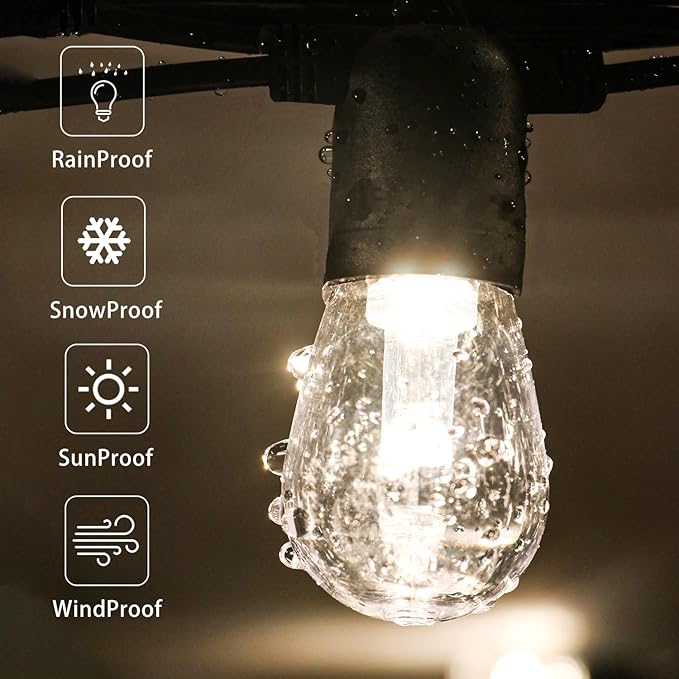 GANA 12V Low Voltage & Safe LED Outdoor String Lights,32FT 10 Shatterproof Bulbs, 2200K Warm White Pergola Lights for Your House's Pergola, Garden, Fence, Porch, and Balcony (32FT-96CRI)