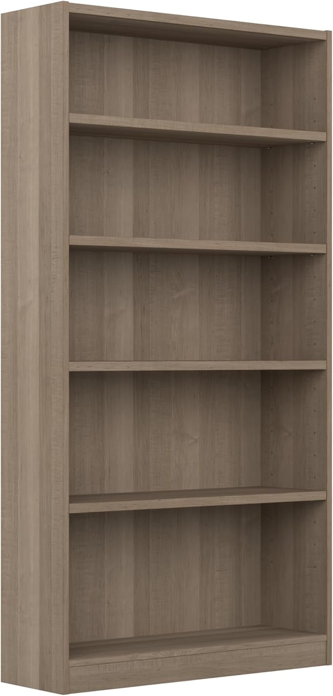 Bush Furniture Universal Tall 5 Shelf Bookcase in Ash Gray