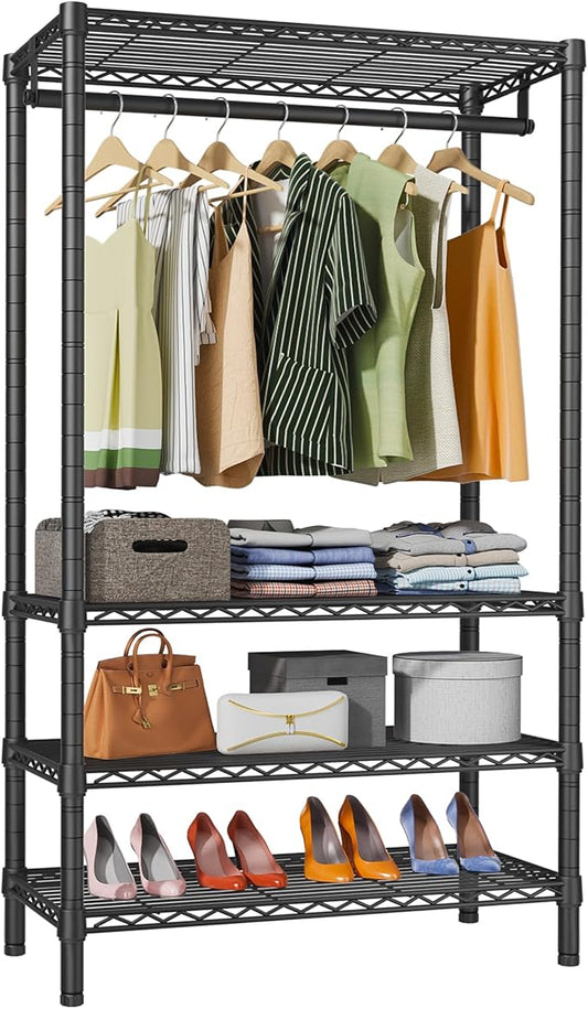 VIPEK V1 Wire Garment Rack 4 Tiers Heavy Duty Clothes Racks for Hanging Clothes Large Clothing Rack Freestanding Closet with Hanging Rod, 35.4'' LX 15.7'' WX 70.9'' H, Max Load 500LBS, Black