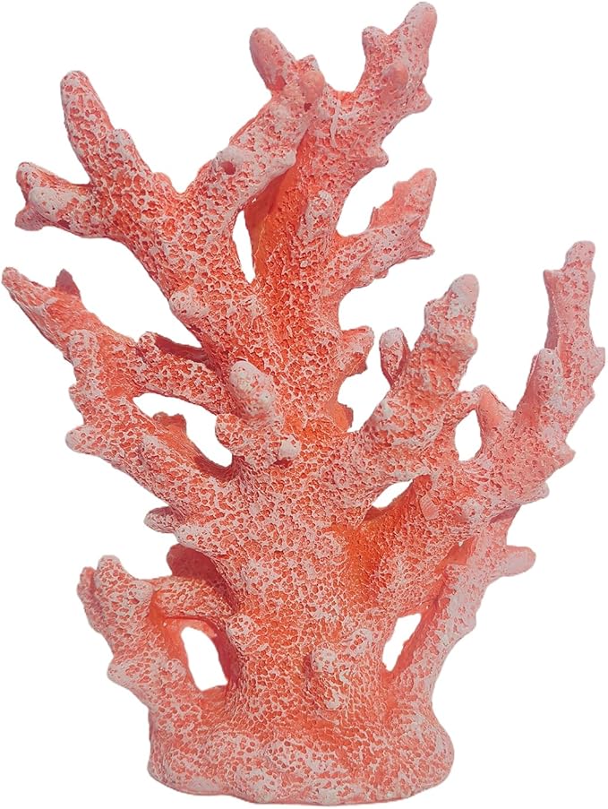 Beach Coastal Decor Coral Reef Home Decor Statue Sculpture Home,Desk,Bathroom,Desktop Shelf Statue,Marine Themed Gifts (Red Orange Coral)