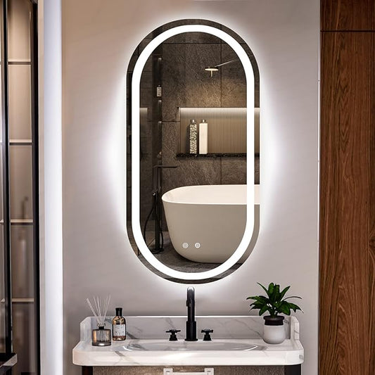 HOMECOOKIN Led Bathroom Mirror with Lights, Anti-Fog - 16 x 32 inch, Wall Mounted, 3 Colors, Adjustable, Horizontal &amp; Vertical