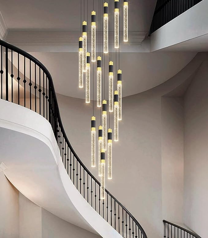 16-Lights 138 Inches Modern Chandelier LED Light Fixtures Adjustable High Ceiling Long Light Chandelier for Hallway Foyer Dimmable Lights with Remote Living Dining Ceiling Pendant Lighting