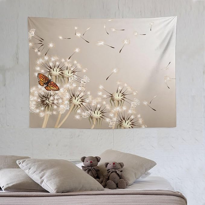 Nature Tapestry,Floral Dandelion Flying Butterfly Flower Plant Theme Print Tapestries for Living Room Party Beach Picnic Blankets Tablecloths Wall Decor, 30x40 in