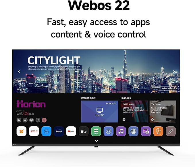 HORION 65 Inch Smart TV, 4K UHD LED TV with WebOS 22, Ultra Slim Television with Mega Contrast, HDR10, Dolby Audio, Streaming Live, Compatible with Miracast and Airplay (P6D Series, 2025)