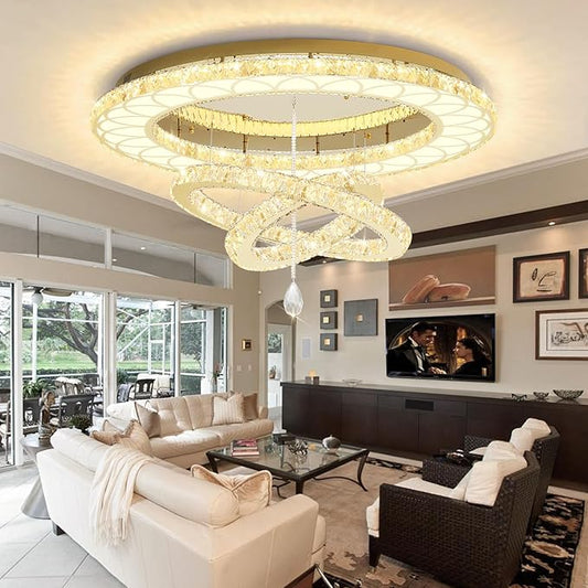Flashing God Dia 48" Large Chandelier Crystal Gold Ceiling Light Fixtures LED Flush Mount Ceiling Light for Living Room Bedrooms Dining Room Dimmable 2700k 4500k 6000k