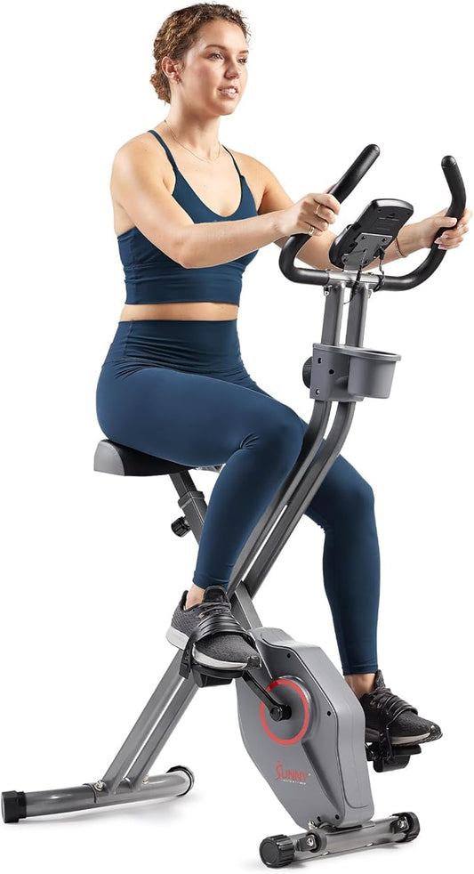 Sunny Health & Fitness Smart Folding X-Bike, Portable Compact Exercise Bike for Indoor Cycling Workout, Home Cardio Training Machine, Free SunnyFit App Bluetooth Connect