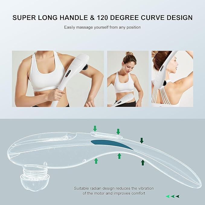 MEGAWISE Cordless Handheld Back Massager w/Rechargeable 3200mAh Battery, 5 Speed and 5 +2 Massage Nodes with Hard, Medium and 2 Soft Silicone Nodes; Massage While Moving Around (Pearl White)