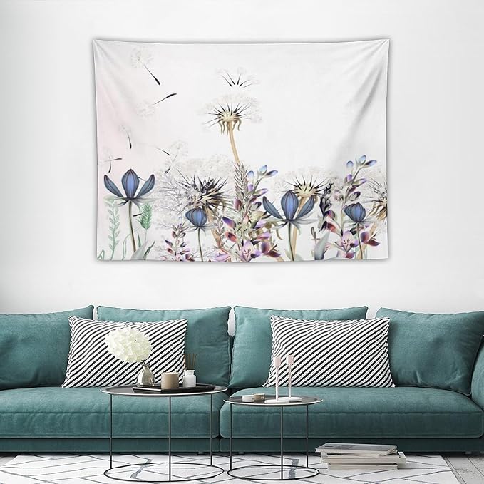 Kurtect Nature Dandelion Tapestry,Spring Plants Colorful Floral Botanical Theme Print Tapestries for Living Room Party Beach Picnic Blankets Tablecloths Wall Decor, 30x40 in