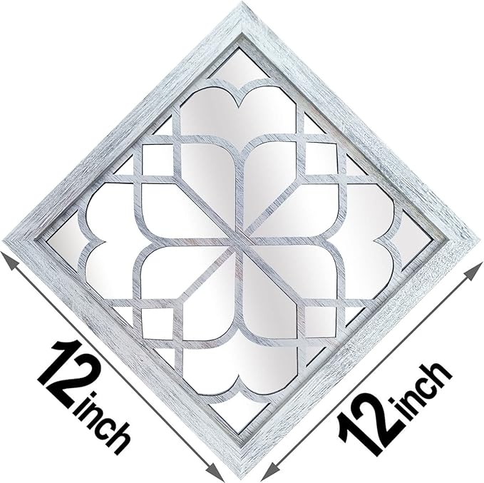 Wocred Set of 4 Mirrors Square Wall Mirror,Gorgeous Rustic Farmhouse Accent Mirror,Rustic White Color Entry Mirror for Bathroom Renovation,Bedrooms,Living Rooms and More(12”x12”4pcs)