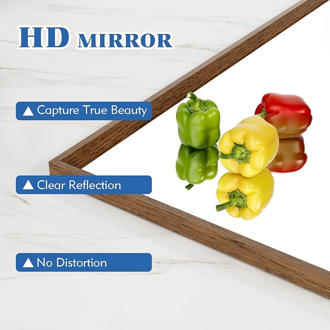 Rectangle Bathroom Mirror 22x30 Inch, Walnut Wood Grain Framed, Anti-Rust &amp; 4mm Tempered Glass, Horizontal/Vertical Hanging Vanity Mirror for Bathroom &amp; Bedroom