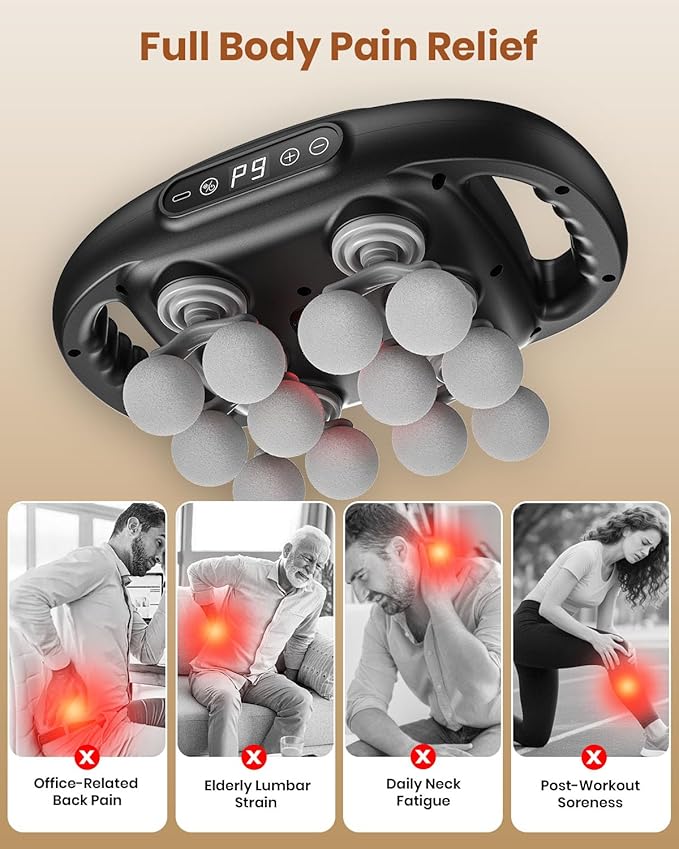 12-Head Massage Gun, Deep Tissue Back Massager with 9 Adjustable Intensities & 9 Modes, Electric Percussion Massager, Gun Tool for Back/Shoulders/Legs/Arms/Neck (12 Head)