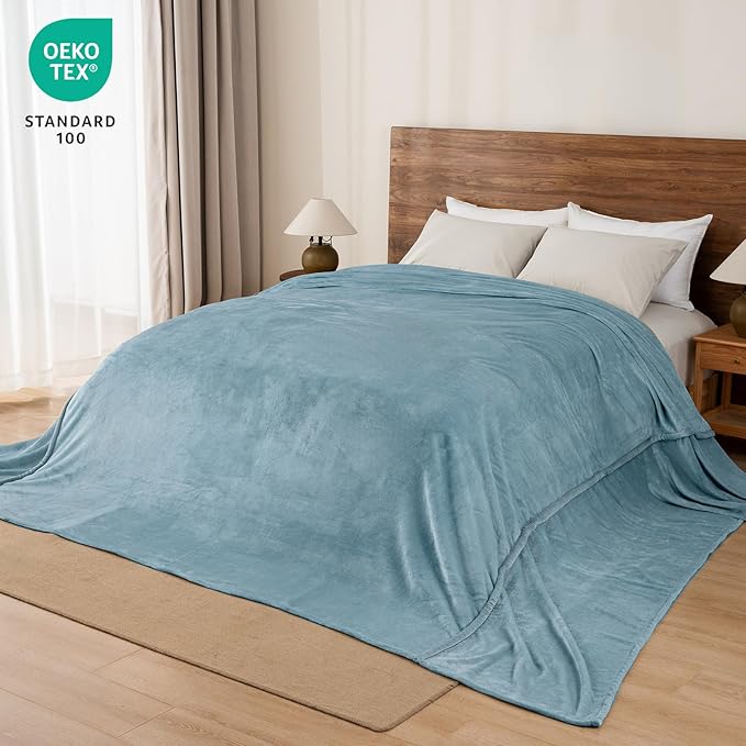 PHF Oversized King Fleece Blanket 120"x120", No Shed No Pilling Big Soft Blanket, Extra Large 10'x 10' Lightweight for Bed, Sofa Travel and Camping, Suitable for All Season, Dusty Blue