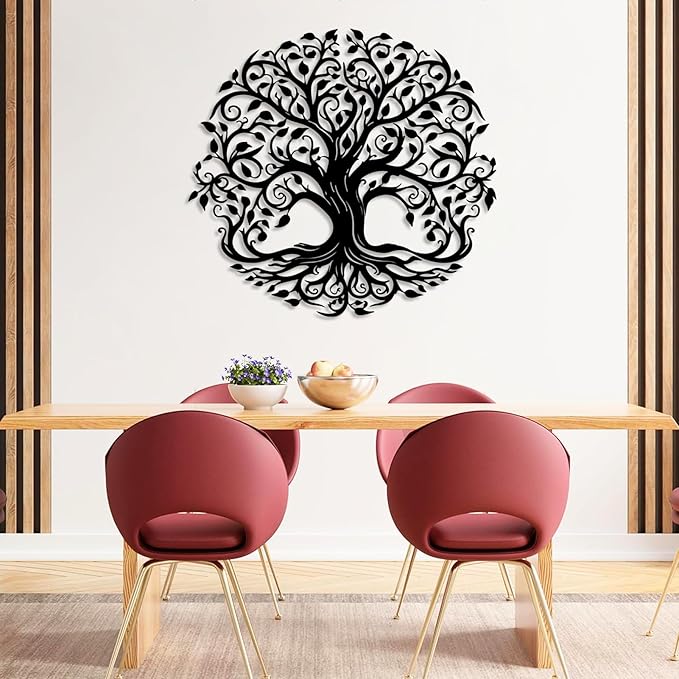 Yemwot Metal Tree of Life Wall Decor, Circle of Life Metal Trees Wall Art, Branch Art, Spiritual Decor, Modern Sculpture Decoration, Living Room Bedroom Decoration (Sliver-Tree 2, 39"x 36" | 100x91cm)