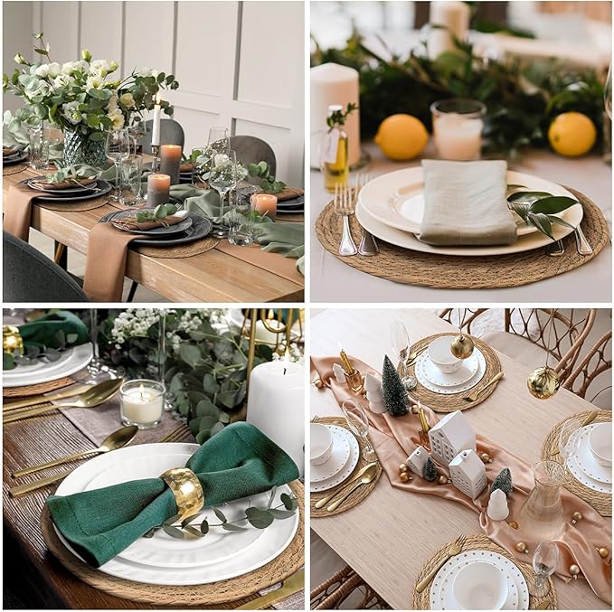 12 in Round Woven Placemats Plate Chargers Set of 10, Rattan Wicker Table Mats for Dinner Plates, Boho Farmhouse Rustic Place Mats for Dining Table Decor