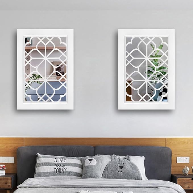 Wocred Set of 2 Rectangular Wall Mirror,Gorgeous Rustic Farmhouse Accent Mirror,White Color Entry Mirror for Bathroom Renovation,Bedrooms,Living Rooms and More(11”x15”)