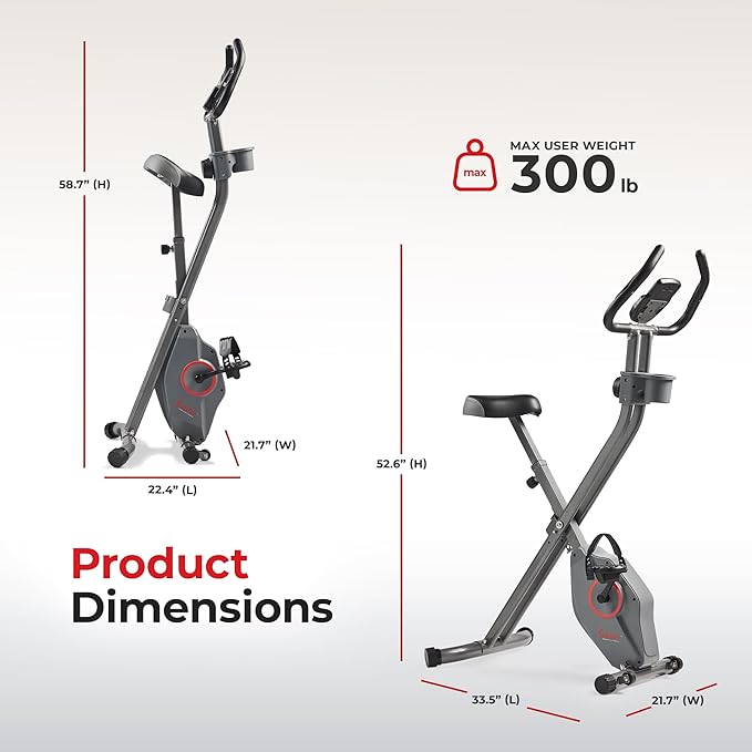 Sunny Health & Fitness Smart Folding X-Bike, Portable Compact Exercise Bike for Indoor Cycling Workout, Home Cardio Training Machine, Free SunnyFit App Bluetooth Connect