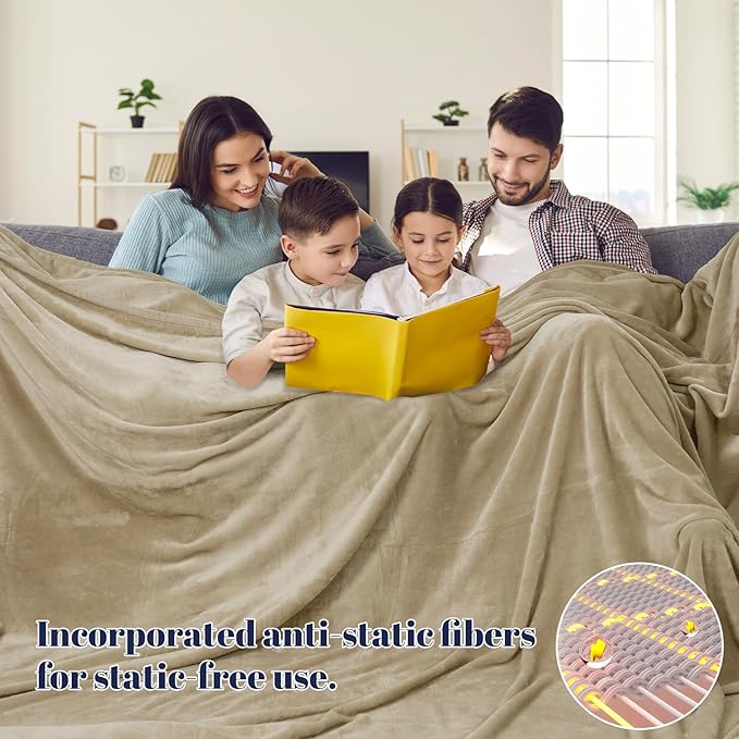 PHF Oversized King Fleece Blanket 120"x120", No Shed No Pilling Big Soft Blanket, Extra Large 10'x 10' Lightweight for Bed, Sofa Travel and Camping, Suitable for All Season, Khaki