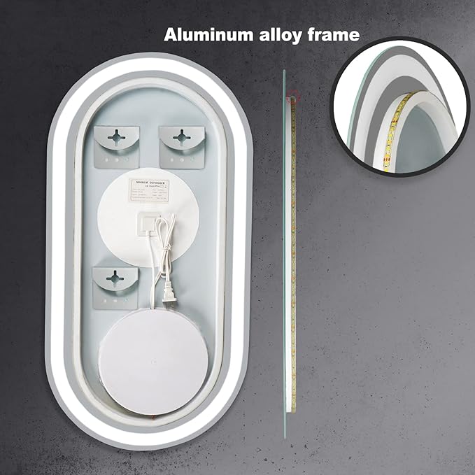 HOMECOOKIN Led Bathroom Mirror with Lights, Anti-Fog - 16 x 32 inch, Wall Mounted, 3 Colors, Adjustable, Horizontal &amp; Vertical