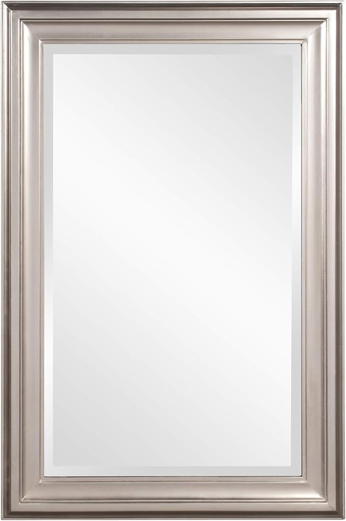 Howard Elliott George Rectangular Bright Silver Wall Mirror, Rectangle Hanging Wood Framed Vanity Mirrors for Home Decor, Living Room, Bathroom, Bedroom, or Hallway, 24 x 36 Inch