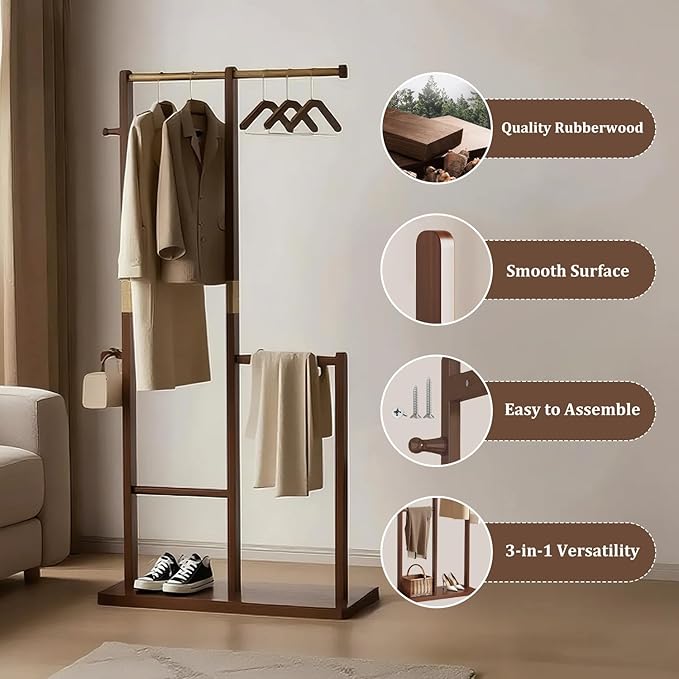 Solid Wood Coat Rack, Coat Rack Freestanding Sturdy Coat Hanger Stand for Entryway Living Bedroom