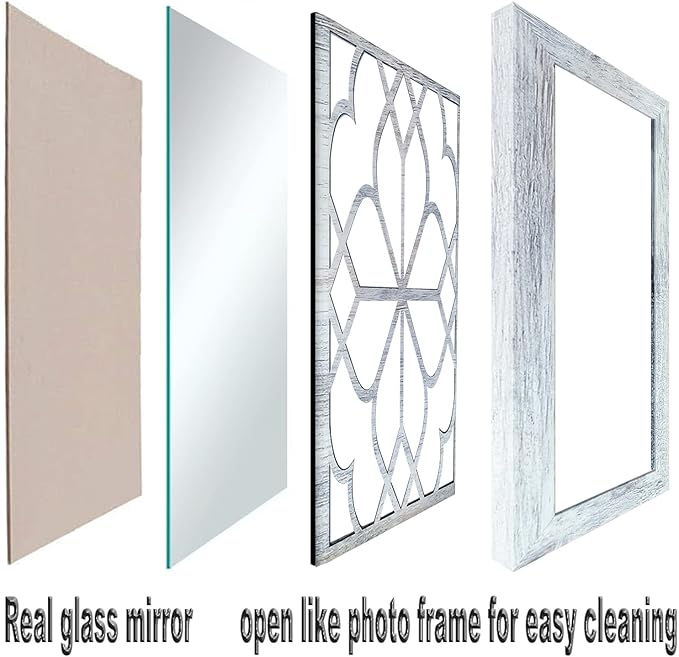 Wocred Set of 4 Mirrors Square Wall Mirror,Gorgeous Rustic Farmhouse Accent Mirror,Rustic White Color Entry Mirror for Bathroom Renovation,Bedrooms,Living Rooms and More(12”x12”4pcs)