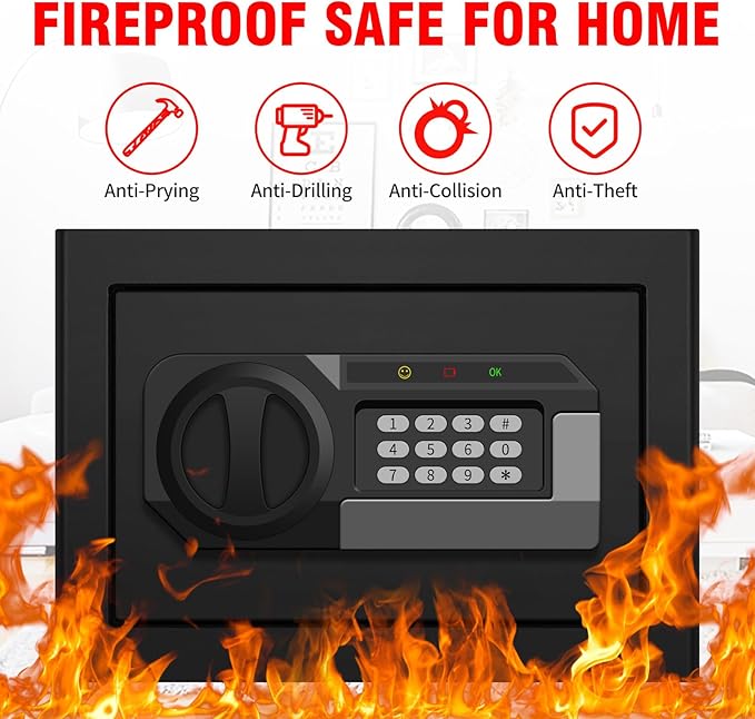 1.2 Cub Small Fireproof Safe for Home, Personal Fire Safe Box with Digital Keypad Key and Removable Shelf, Small Security Box for Money Firearm Medicine Valuables