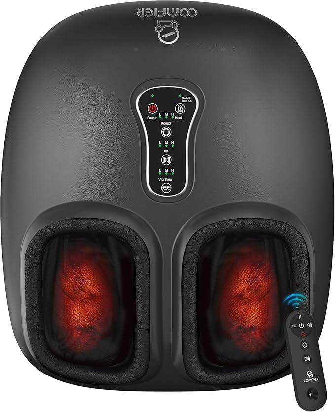 COMFIER Shiatsu Foot Massager with Heat, Compression Kneading Rolling,Vibration, Remote Control,Pause Function,Feet Massage for Neuropathy,Plantar Fasciitis,Home,Office,Gifts for Dad, Mom, Presents