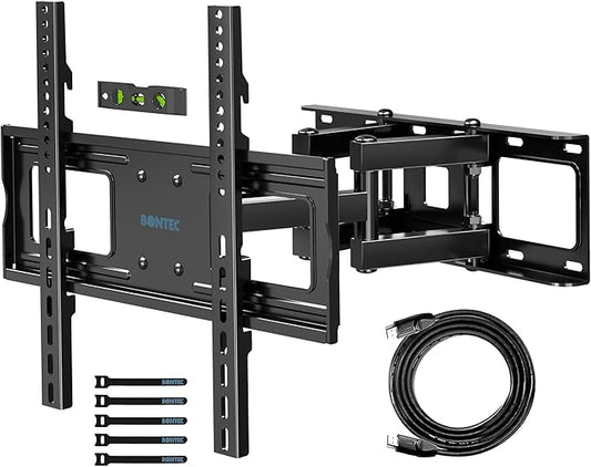 BONTEC Full Motion TV Wall Mount for 23-70 Inch TVs, Hold up to 99 lbs, Max VESA 400x400mm, Swivel Tilt Dual Arms, Adjustable Viewing Angle, Fits 16" Wood Studs, Easy Assembly