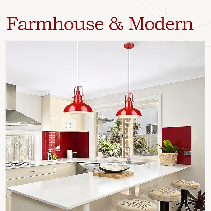 zeyu Modern Dome Pendant Light, 1-Light Kitchen Ceiling Pendant Lighting Fixture, Red Finish, 016-1 RED