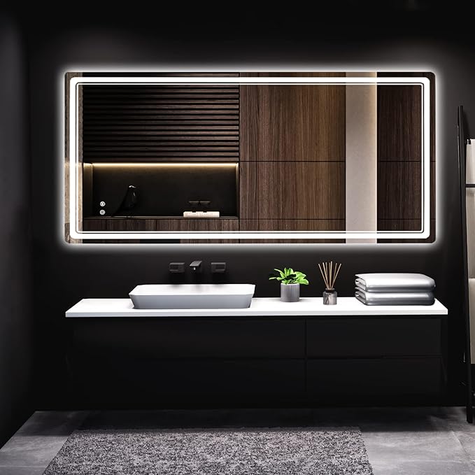 HOMECOOKIN Led Mirror for Bathroom, 27 x 55 Inch Vanity Mirror With Lights Adjustable 3 Colors, Anti-Fog Wall Mounted Backlit Mirror, Horizontal &amp; Vertical