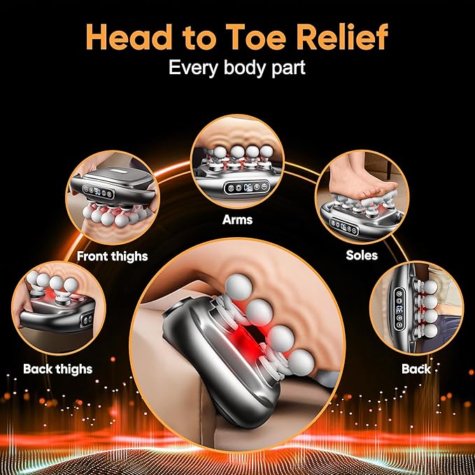 16-Drive Massage Gun Deep Tissue - 2025 Upgrade 8-Head Back Muscle Massager with 3 Modes & 30 Intensities, Portable Quiet Percussion Massager for Legs, Waist, Back, Neck, Buttocks Muscles Pain Relief