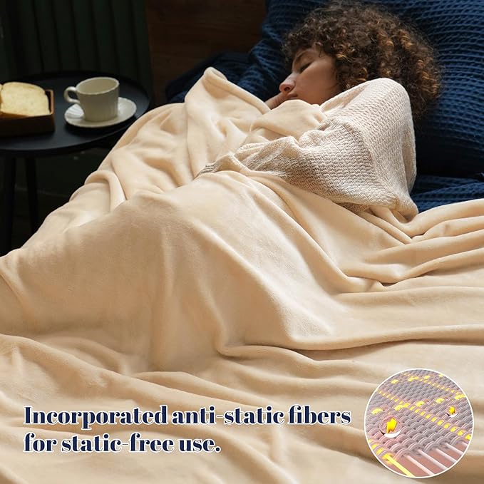 PHF Ultra Soft Fleece Blanket Twin Size, No Shed No Pilling Luxury Plush Cozy 300GSM Lightweight Blanket for Bed, Couch, Chair, Sofa Suitable for All Season, 66" x 90", Beige