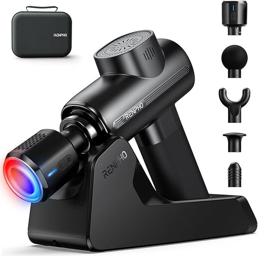 RENPHO Massage Gun Deep Tissue with Charging Stand, Heat and Cold Head, Percussion Body Muscle Masajeador for Athletes Pain Relief, Active Thermacool Deluxe