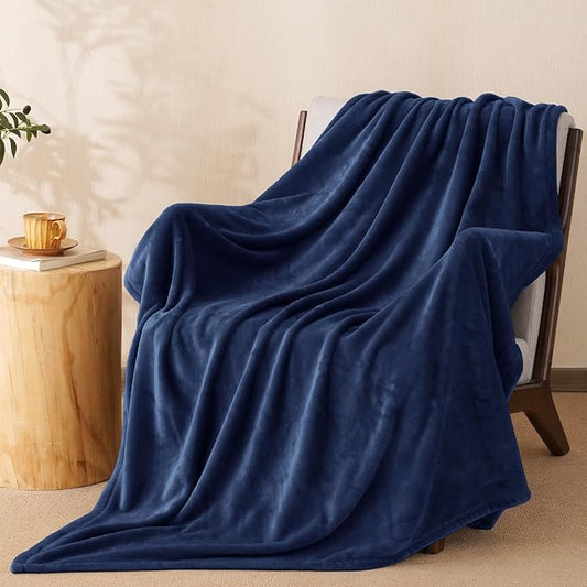 PHF Ultra Soft Fleece Throw Blanket, No Shed No Pilling Luxury Plush Cozy 300GSM Lightweight Blanket for Bed, Couch, Chair, Sofa Suitable for All Season, 50" x 60", Navy Blue