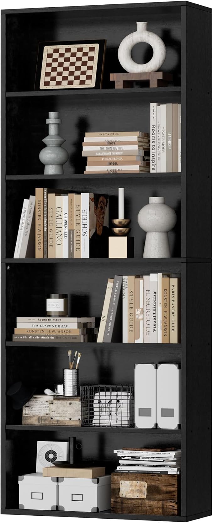 JAMFLY Open Bookshelf and Bookcase, 6 Shelf Storage Shelves Tall Bookcase for Bedroom, Living Room and Office, Black