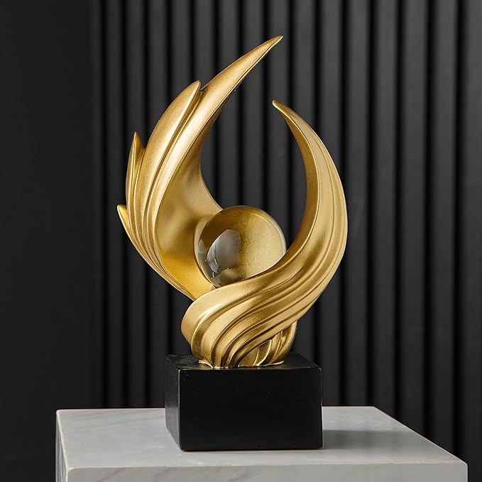 Abstract Art Sculpture, Resin Gold Decorative Statue, Modern White Ornaments for Living Room, Decorativas Modernas for Coffee Table, Entryway &amp; Office Collectibles (Gold)