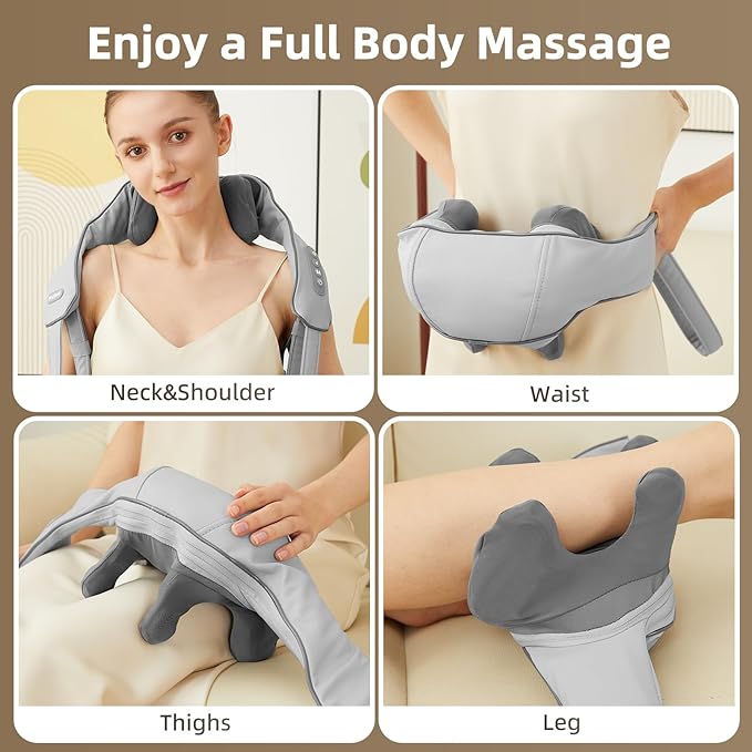 Neck and Shoulder Massager with Heat, Cordless Shiatsu Shoulder Massager for Pain Relief Deep Tissue, Rechargeable 6D Kneading Massage for Neck and Shoulde Pain, Gifts for Mom&Dad (Grey)